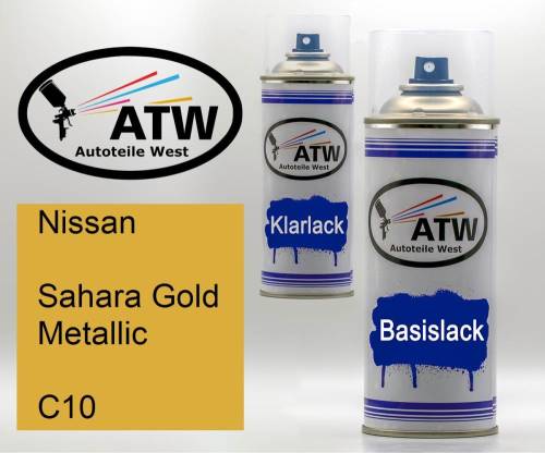 Nissan, Sahara Gold Metallic, C10: 400ml Sprühdose + 400ml Klarlack - Set, von ATW Autoteile West.